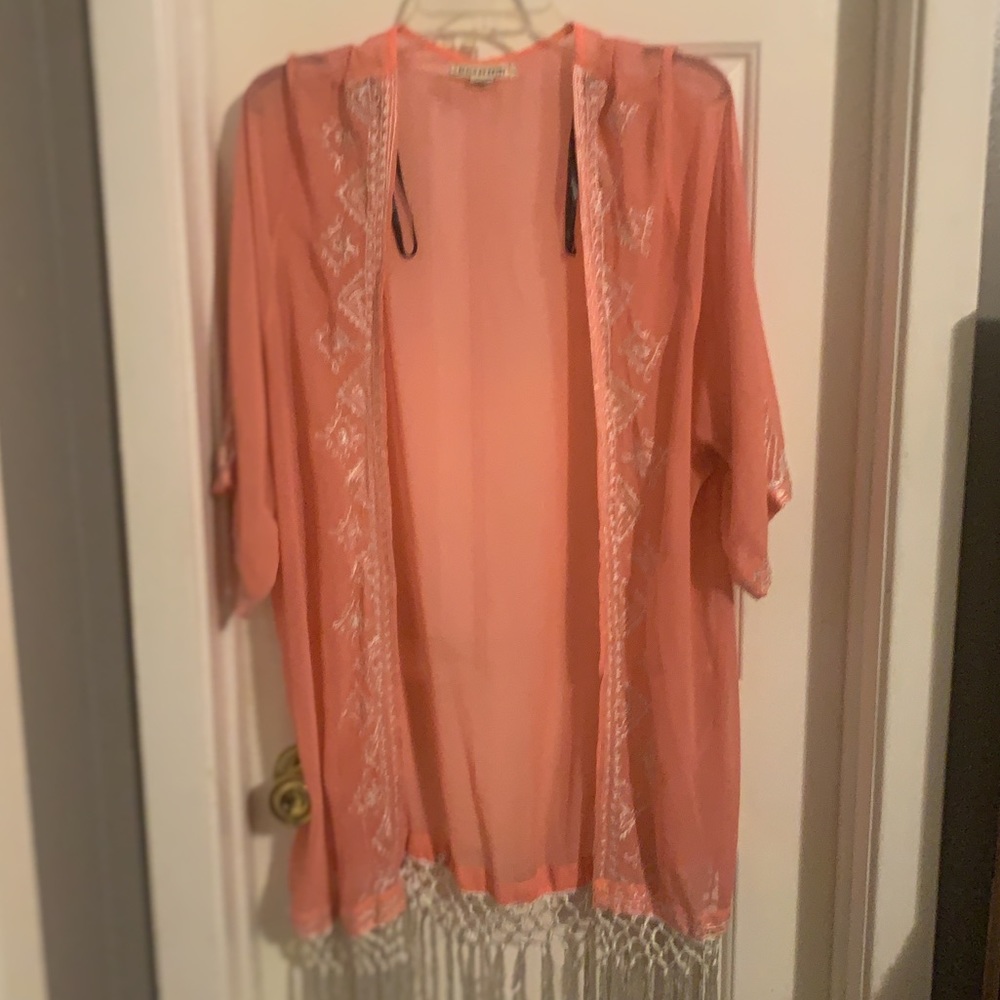 Beach by Exist Peach, embroidered, fringe cover up kimono